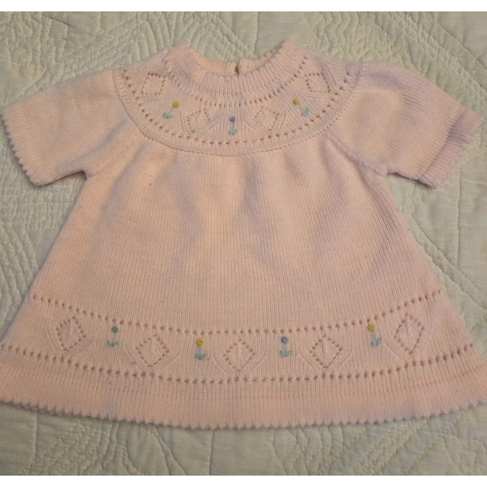 Vintage Novelty Knit Pink Baby Dress Sweater Size Infant 6 - 9 Months 21 - 29 Lb